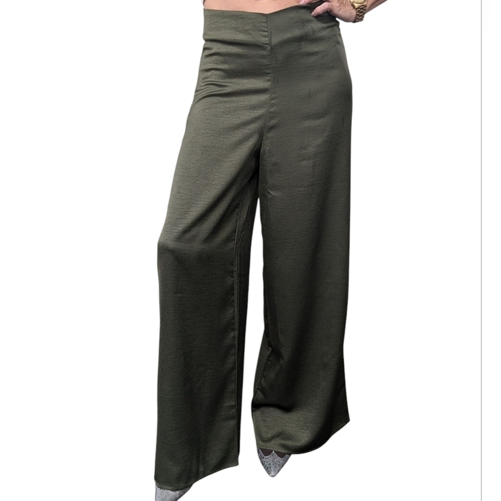 XTRIBE Olive Green Wide Leg Dress Pants Size Small | Minimalist Chic
